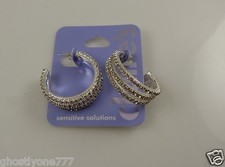 Claire's sensitive solutions silver tone long dangle style earrings 3/4 hoop