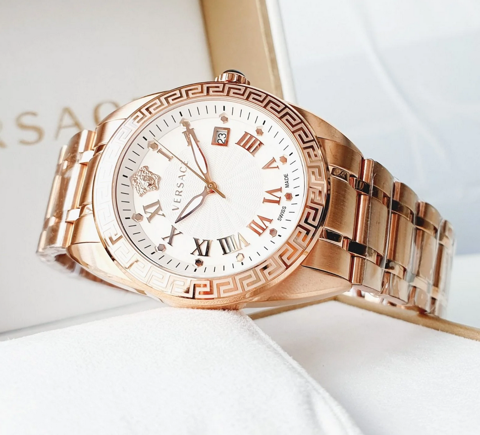 Versace V-Sport II VFE090013 Rose Gold Tone White Dial Sapphire