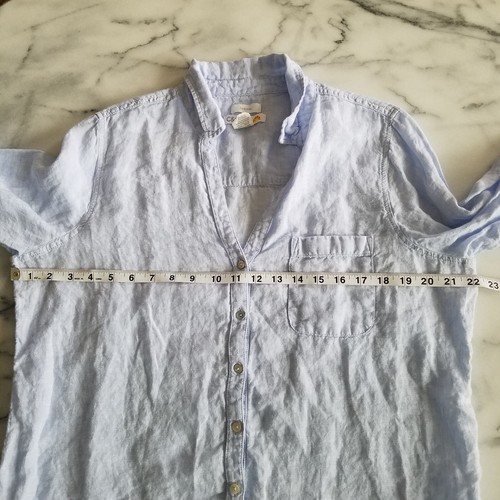 C & C California Womens L 100% Linen Button Up Blouse Long Slv Perrywincle Blue - Picture 6 of 7