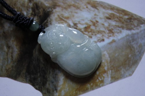 Certified Natural Jade Grade A Untreated Icy Jadeite Monkey Pendant #P1236 - Picture 4 of 11