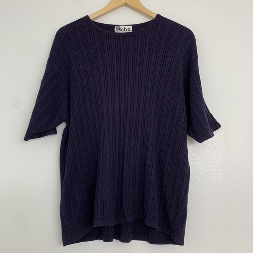 Vintage 90s Kobe Womens 2X Knit Short Sleeve Shirt Navy Blue Top