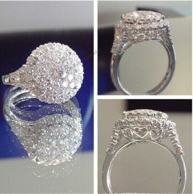 3 Karat Rundschliff echter Moissanit Damen Cluster Ring 14K Weißgold vergoldet