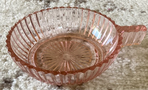 Anchor Hocking Pink Queen Mary Depression Glass - Small Handled dessert bowl