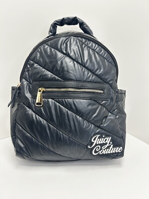 Juicy Couture Snow Bunny Large Puffy Backpack Black Gold 