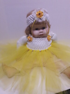 Yellow & White Tutu Dress,  0-6 Months