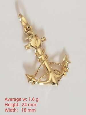 14k Real Yellow Gold 3D Anchor Ancla Pendant.