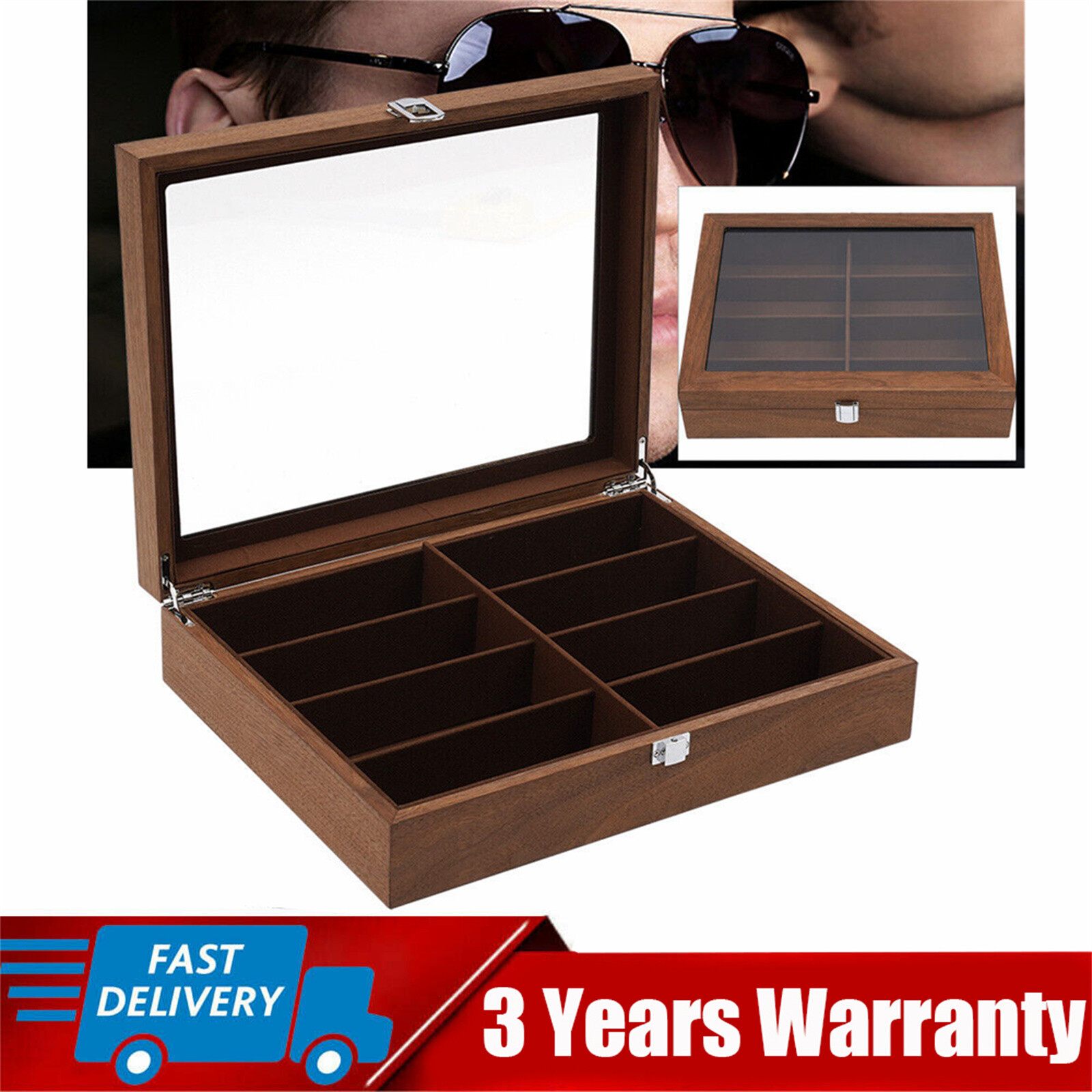 8/12 Slot Wood Eye Glasses Case Storage Cover Eyewear Display Box Organizer New