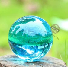 40mm Asian Rare Glass Quartz Sea Blue Magic Crystal Healing Ball Sphere +Stand