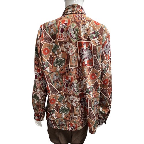 Vintage 80's PENDLETON Blouse/Shirt 12-14 Playing Cards Print Brown Boho Retro - Picture 4 of 6