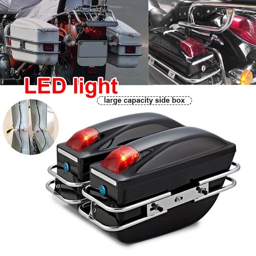 Hard Motorcycle Trunk Universal Black Motorcycle Saddle Bag Trunk With Built-in Lights - Fits Honda Yamaha Cruiser Models Motorcycle Storage Cases - Foto 13