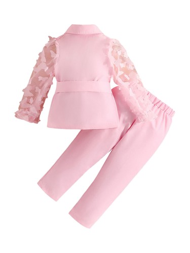 Kids Girls Set Casual Daily Coat Set Belt Design Pants Set Fashion Trends Lapel - Picture 7 of 42