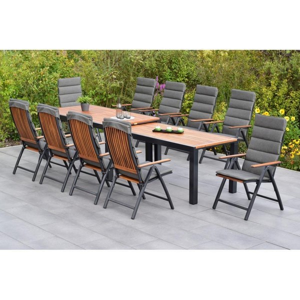 Merxx GartenmöBel Athos Set 21Tlg. 10 Klappsessel +10 Kissen+1 Flex Ausziehtisch-image