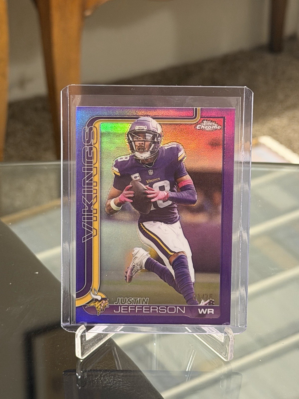 2025 Topps Chrome Football #195 Justin Jefferson Purple Refractor 01/75 READ!!