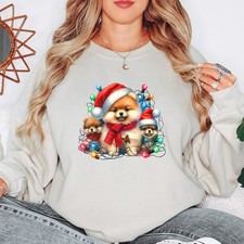 Pomeranian Puppies Christmas Holiday Womens Sweatshirt Festive Dog Lover Jumper
