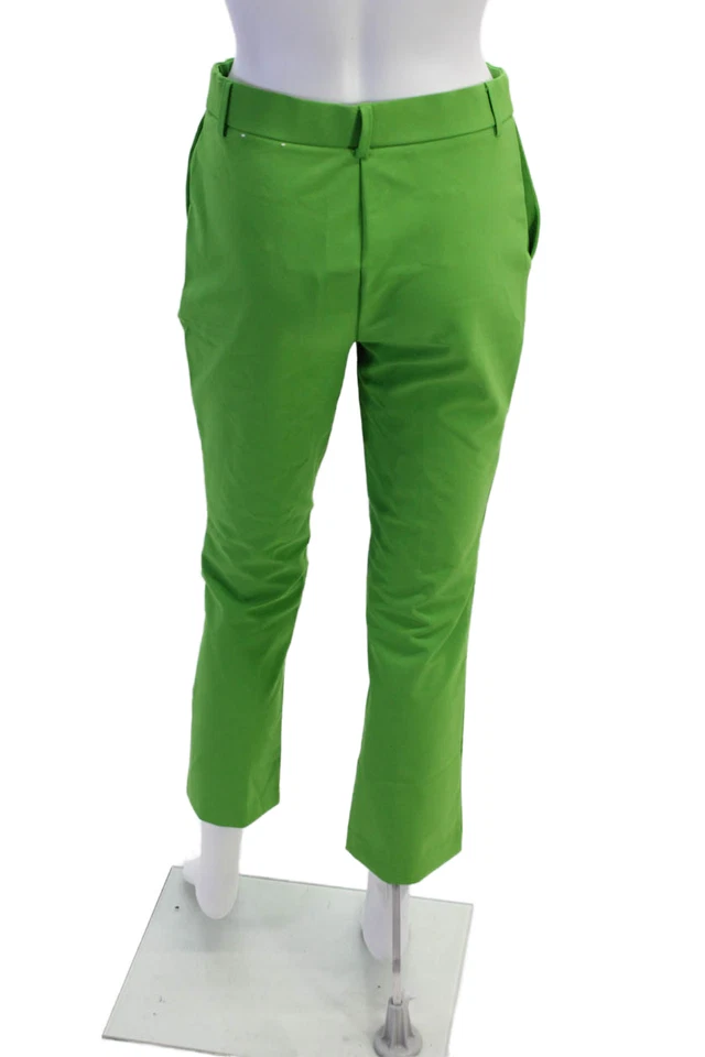 Pantalones Nicole Miller Bolsillos Frente Plano Piernas Rectas Verde Brillante Talla XS Foto 3 de 4