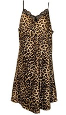 Gilligan  O'Malley Slinky Satin Slip Sz L Leopard  black Lace Chemise Gown