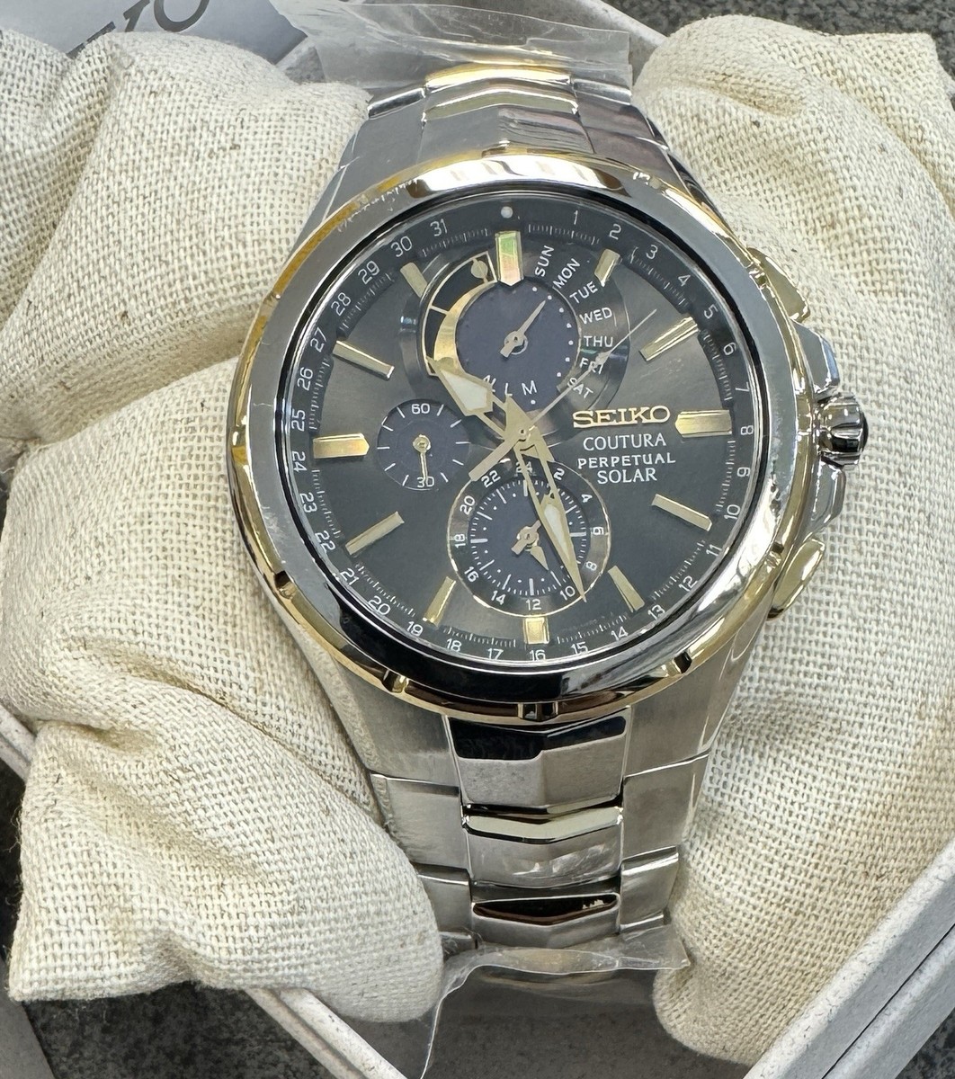 Seiko Coutura SSC376 Perpetual Solar Alarm Chronograph Two Tone Men's Watch  NWT