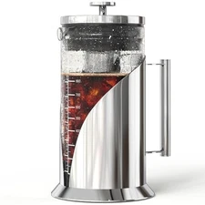 Cafe Du Chateau French Press Cold Brew Coffee Maker 34oz Stainless Steel