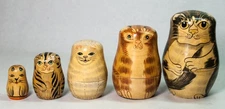 Lillian Vernon Wooden Cat Nesting Dolls Set of 5 Contemporary Design