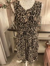 Stella Morgan Brown Animal Print Sleeveless Ruched Stretch Dress UK 14