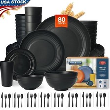 Wheat Straw Dinnerware Set 8 Lightweight Non Breakable Camping Party Tableware
