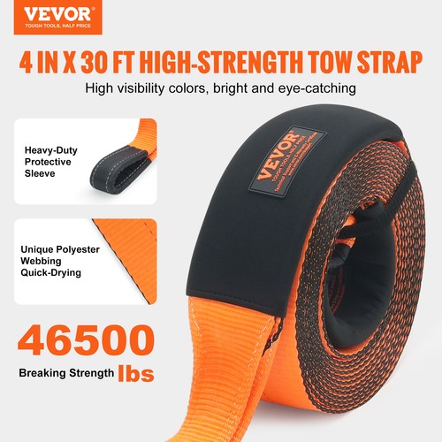 VEVOR Car Tow Cable Towing Strap Rope 46500 lbs 30 ft Emergency Heavy Duty Strap - Picture 2 of 12