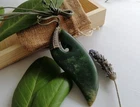 New Zealand Jade Greenstone Bound Fish Hook Large pendant 93mm L x 37mm W unisex
