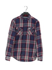 Superdry Men's Shirt S Blue Checkered 100 Cotton Basic