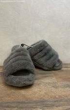 UGG Fluff Yeah Slide Charcoal Grey Sheepskin Platform Sandals Women's Size 8