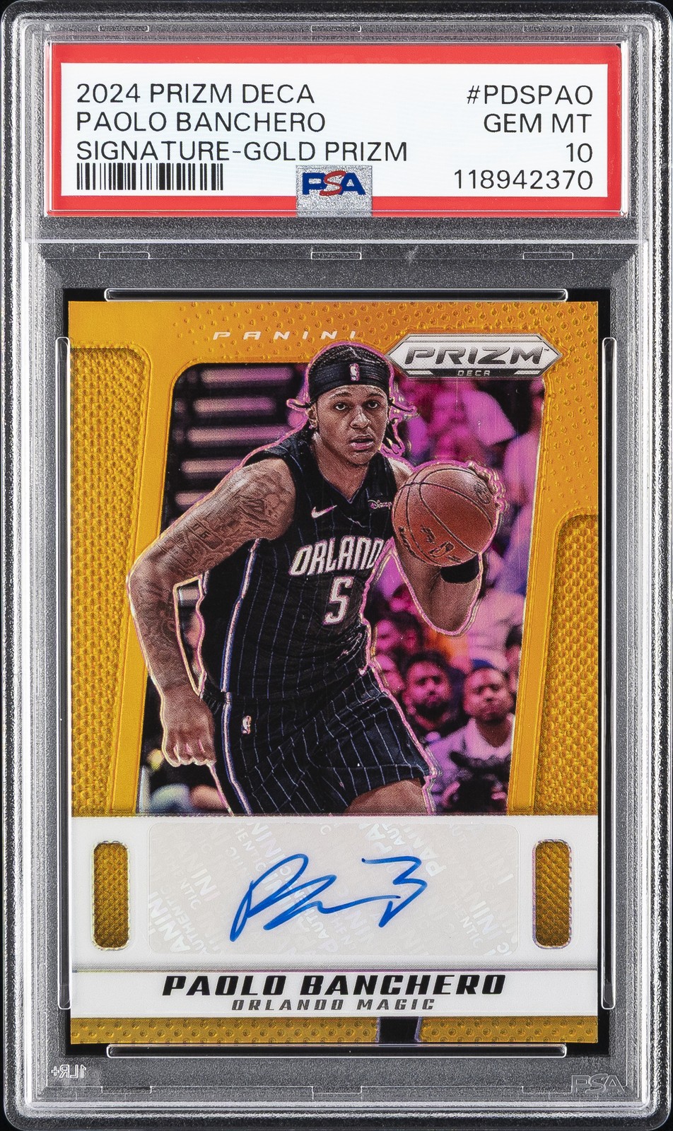 2024 PANINI PRIZM DECA SIGNATURES GOLD PRIZM #PDSPAO PAOLO BANCHERO 4/10 PSA 10