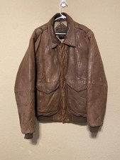 Vintage Eddie Bauer Brown Leather Goose Down Bomber Jacket Men's XL 80s 90s FLAW