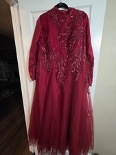Red Long Sleeve Formal Gown with Sequin Embellishments, Elegant Evening Dress