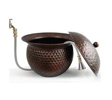 BSTGIFTS Garden Hose Holder Pot with Lid - Hose Storage Pot with Copper Finis...