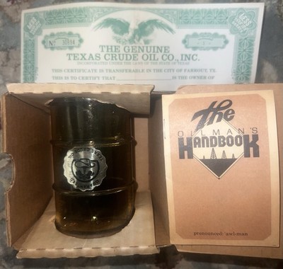 Texas Crude Oil Vintage Souvenir Mini Barrel Bottle w/ Box & Inserts