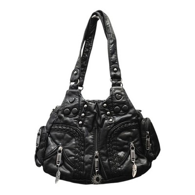 Witchcore Mondphasen Feder Sonne Charms schwarz Schultertasche Crossbody Grunge Emo