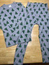 Hanna Andersson Pajama Set 8 Gray Christmas Trees Organic Cotton Long John