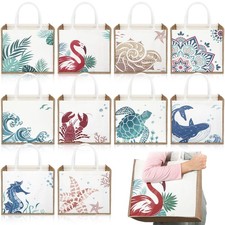 Coume 10 Pack Beach Burlap Tote Bags Bulk Large Beach Jute Tote Bags Handles
