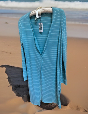 NWT Allthreads Coastal Beach Long Cardigan Light Blue White Stripes Sz M