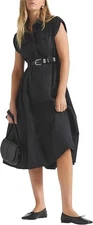 $395 Derek Lam 10 Crosby Kayla Belted Cotton Poplin Midi Dress | Black | 10