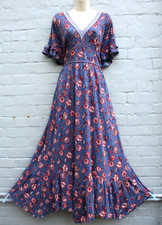 Monsoon Etty Size L 16 18 Blue Heritage Print Tiered Jersey Maxi Dress