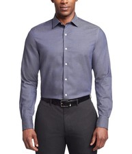 Tommy Hilfiger Mens Regular Fit Button Down Dress Shirt, navy, 16 Neck