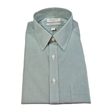 Roundtree Yorke Gold Label Men Shirt Size 16.5 33 Green Blue Poplin Slim Fit 63