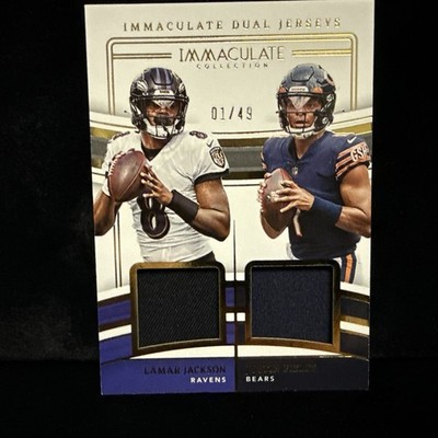 2023 Panini Immaculate Lamar Jackson Justin Fields 1/49 Fm Dual Jersey Ravens