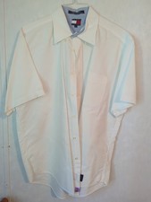Tommy Hilfiger Mens Shirt Sleeve Button Down Cream/White Shirt Size L