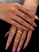 6pcs Gold Abstract Stackable Rings Set For Women One Size