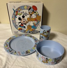 Vintage 1993 Mickey Mouse Sports Dish Set Plate Bowl Tumbler Cup NIB New