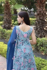 Gosriki Women'S Cotton Blend Anarkali Printed Kurta With Pant & Dupatta (Goan...