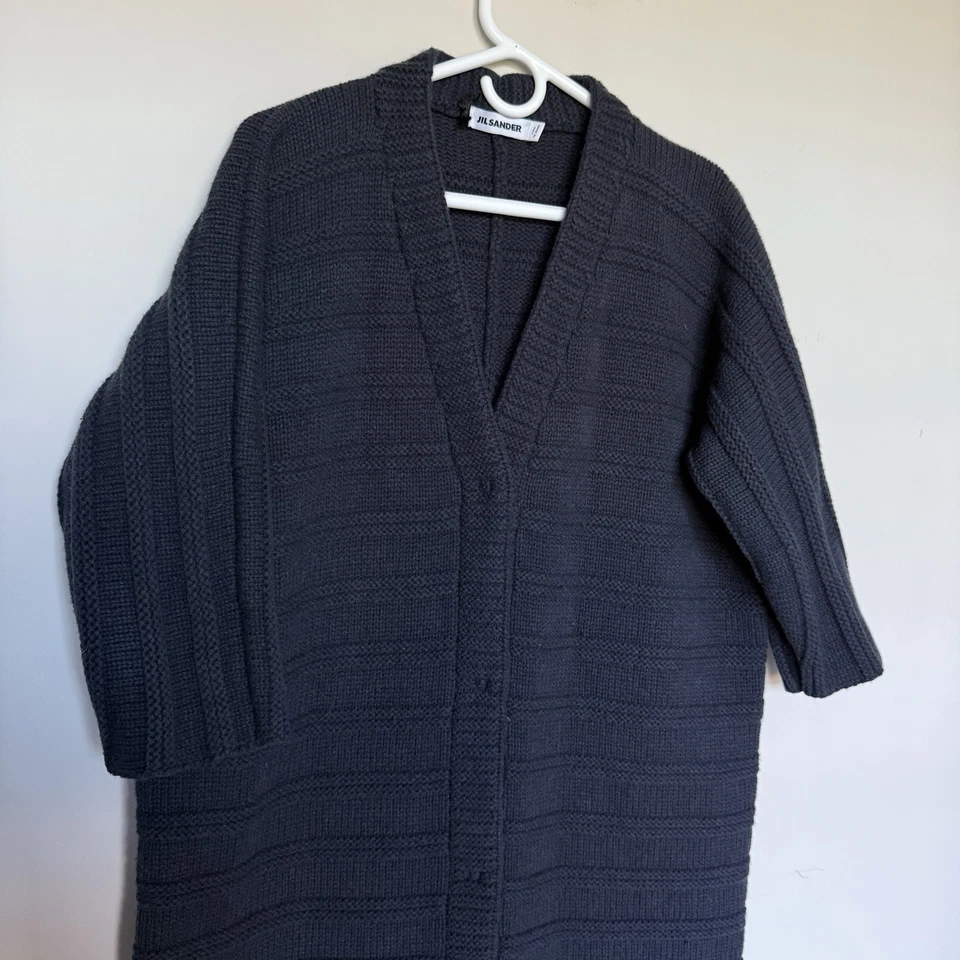 Jil Sander Mujer Cárdigan Suéter Chaqueta 40 100% Lana Manga Corta Silencioso Lujo Foto 3 de 4
