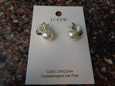 J.CREW Pearl Crystal Stud Earrings CH564 Brand New