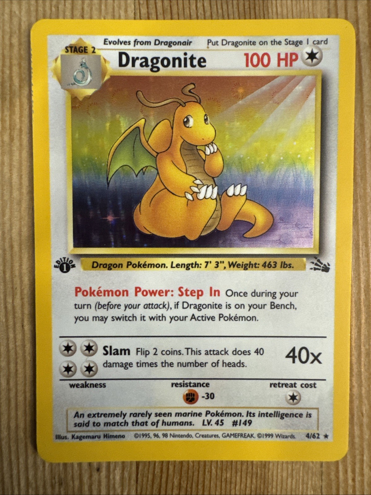 Dragonite - 4/62 - Pokemon Fossil 1st Edition Holo Rare Card WOTC LP